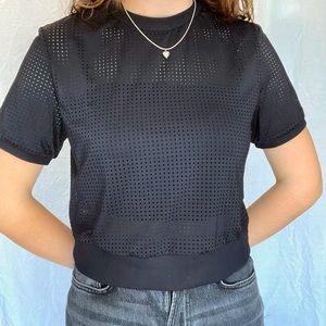 Black mesh workout crop top w/ netted material